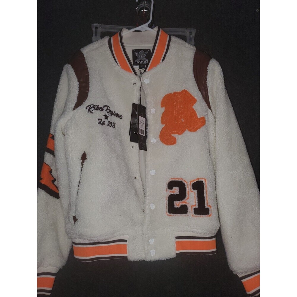 Rebel Mind Sherpa Varsity Creme B3bel Regime Size Small Nwt